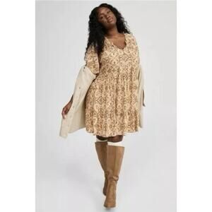 Torrid Tan‎ Medallion Challis Tiered Ruffle Mini Dress Size 1X New With Tags
